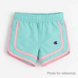 Champion Girls 3T Athletic Shorts Light Blue Pink Trim Mesh Lined Sportswear